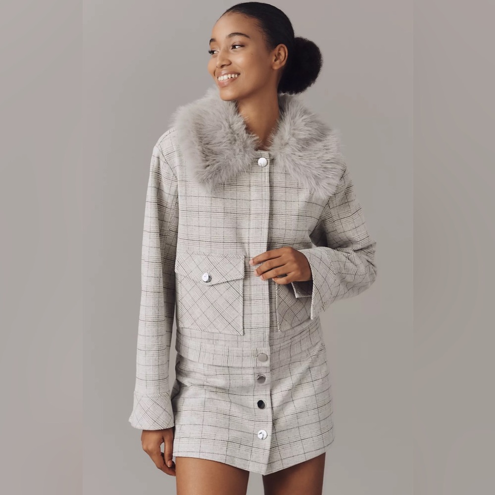 Maeve Faux Fur Collar Plaid Women's Jacket